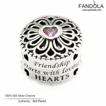 Аутентичные стерлингового серебра 925 Шарм Любовь и дружба металлические бусины для изготовления ювелирных изделий Подходит Pandora браслет или ожерелье с Шармами