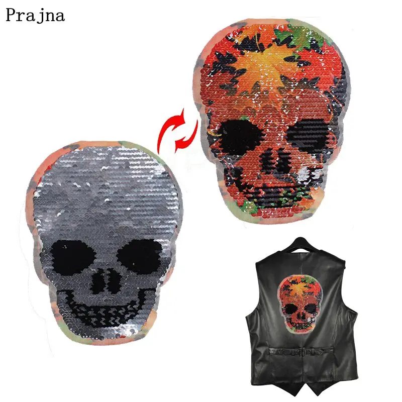 

Prajna Flame Flower Skull Sequins Patch Red Leaf Reversible Sequin Change Color Sticker Jeans Applications For Clothes Jackets