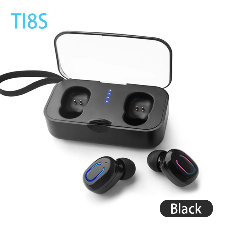 T18s TWS 5,0 беспроводные Bluetooth наушники спортивные наушники Беспроводная гарнитура портативные наушники с зарядным устройством индикатор зарядки - Цвет: TI8s-Black