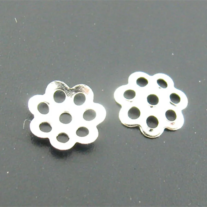 

200Pcs DIY Hollow Flowers Charm End Beads Caps Jewelry Making 6mm, Silver Plated/Silver Tone