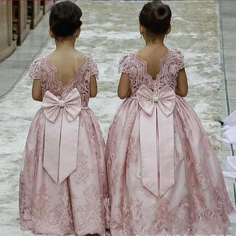 Fleur Fille Mariage en dentelle de mariée robe rose blanc taupe noir 2 3 4 5 6 7 ans
