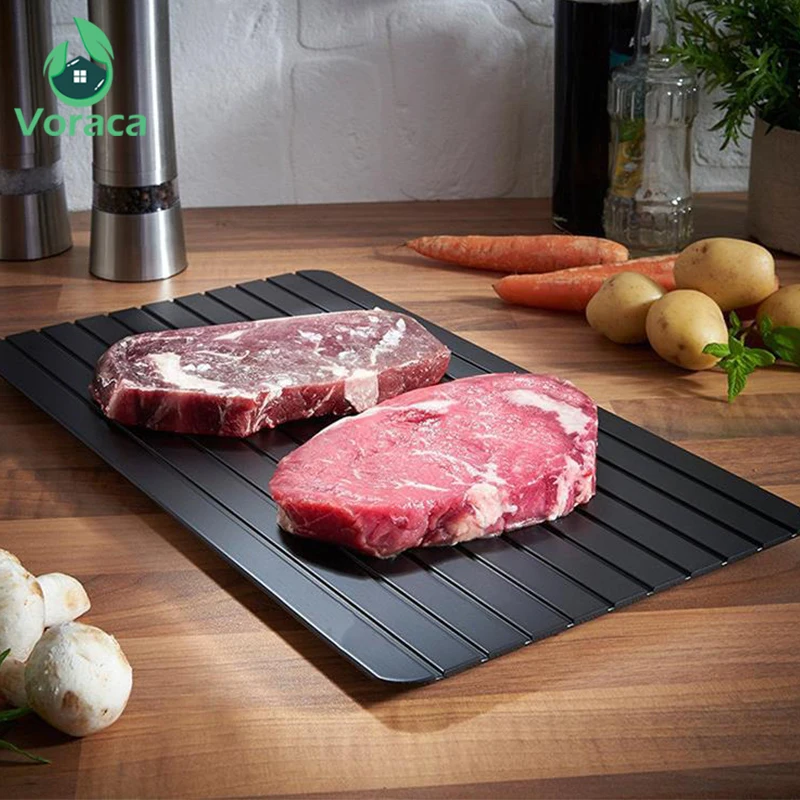 2 In 1 Square Thaw Plate Fast Defrosting Meat Tray chopping board Kitchen Tools Safe Defrost for Meat Thaw Frozen Food Black