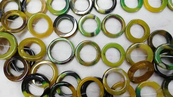 

larger 30mm 50mm full strand natural agate onyx round oval loop circles Donut stone green yellow red white black mix bead neckla