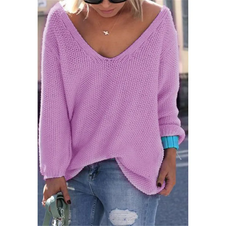 

2018 Autumn Winter Loose Sweaters Women Fashion Sexy V-neck Sweater Casual Long Sleeve Plus Size Pullover