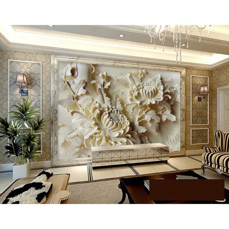 

New 3D Relief Chrysanthemum Mural Customized Large Living Room Screen Background Wall Wallpaper 3D Stereo Wallpaper 2016 #196