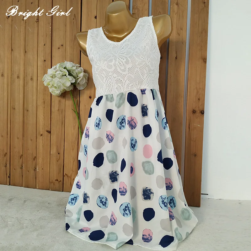 

BRIGHT GIRL Women Polka Dot Dress Summer Female Sexy Sleeveless Dresses Women's O-Neck Clothing Vestidos Robe Femme ete 2018