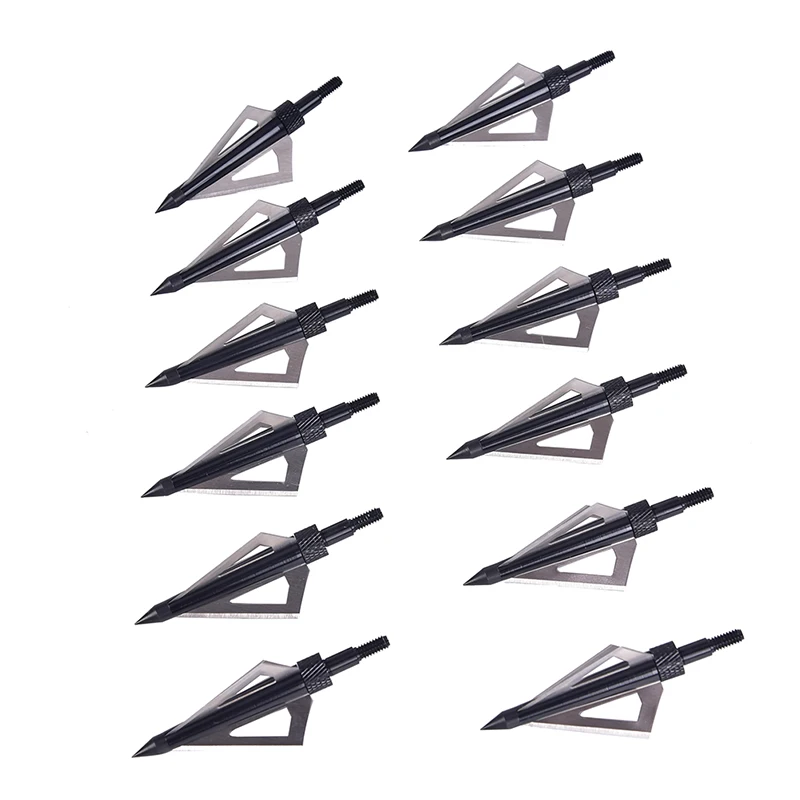 Billige 12 stücke 3 Klingen Pfeilspitzen Schwarz Spitze Stahl Für Bogen Und Armbrust Pfeil Kopf Schießen Zubehör Jagd Jagdspitzen mit Pfeil box