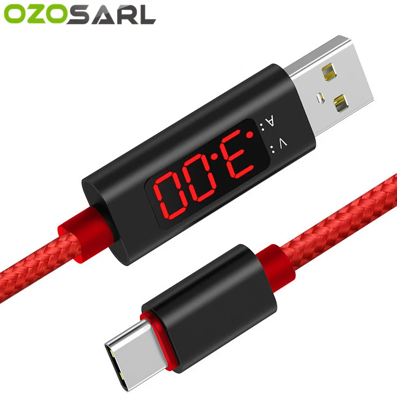 

USB Cable 5V 2.4A Fast Charging LED Display Type C Micro USB Charger Cable for Samsung Huawei Xiaomi Cord for iPhone iPad Cable