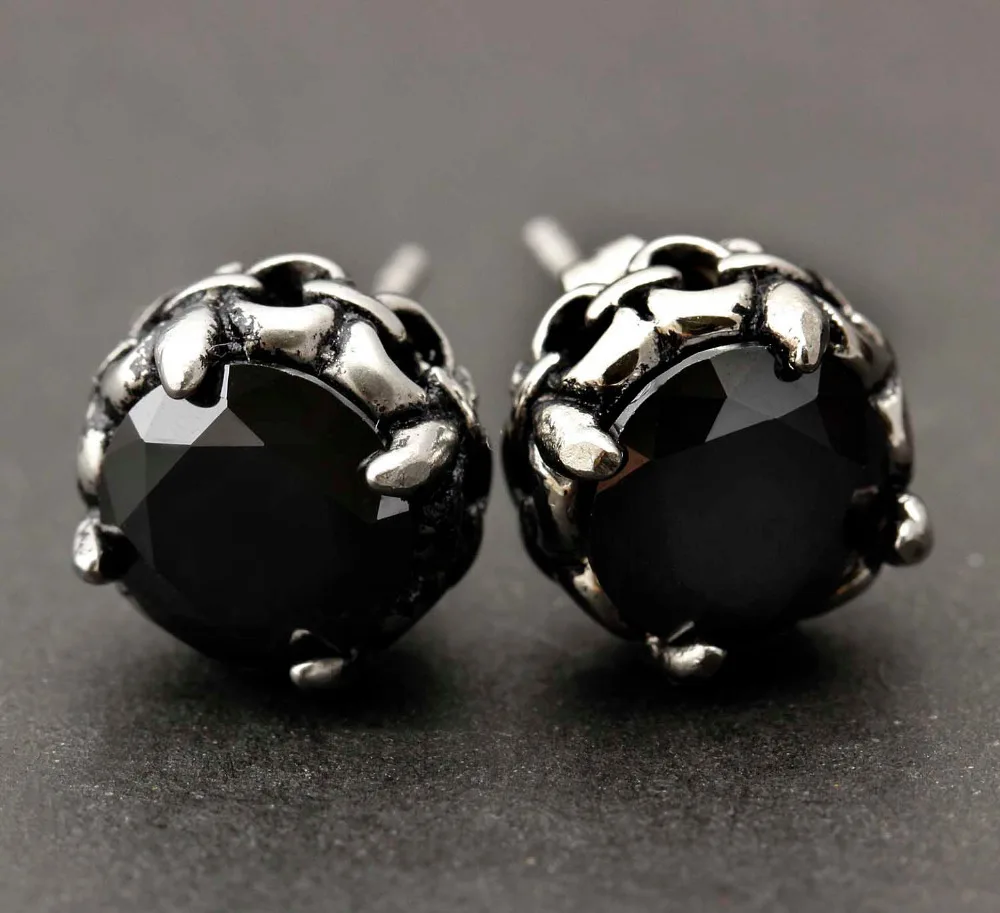 

1Pair Women Mens Stainless Steel Biker Crystal Ear Stud Earrings Hot Vintage