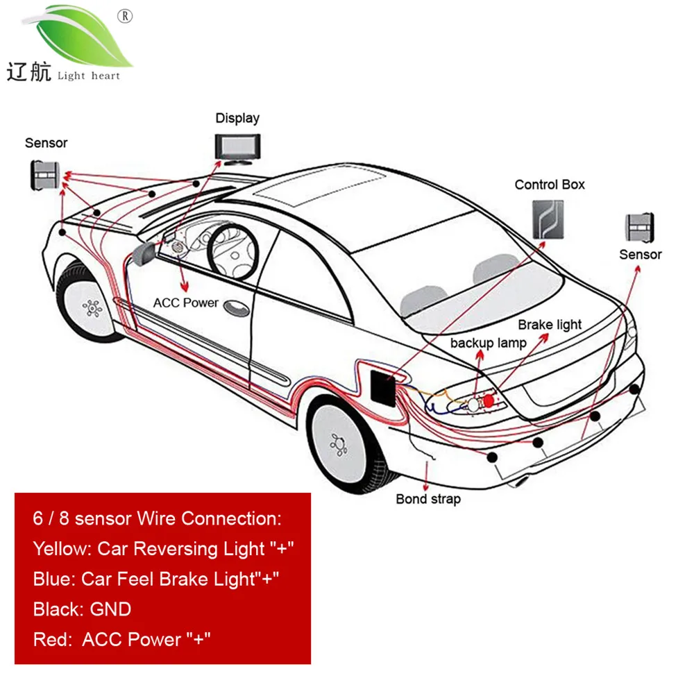 Светильник с сердечком, Автомобильный датчик парковки, цветной светодиодный дисплей, парковочная система заднего хода, радиолокационная система с 8 датчиками, 3 цвета