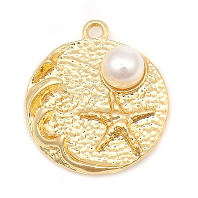 

DoreenBeads 2019 Fashion Zinc Based Alloy Ocean Jewelry Pendant Round Gold White Star Fish Imitation Pearl 22mm x 19mm, 10PCs