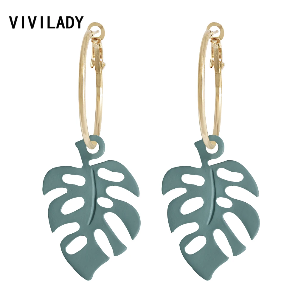 

VIVILADY Fashion Monstera Leaf Hoop Earrings Women Tropical Plant Enamel Brincos Boho Bridal Jewelry Birthday New Party Gifts