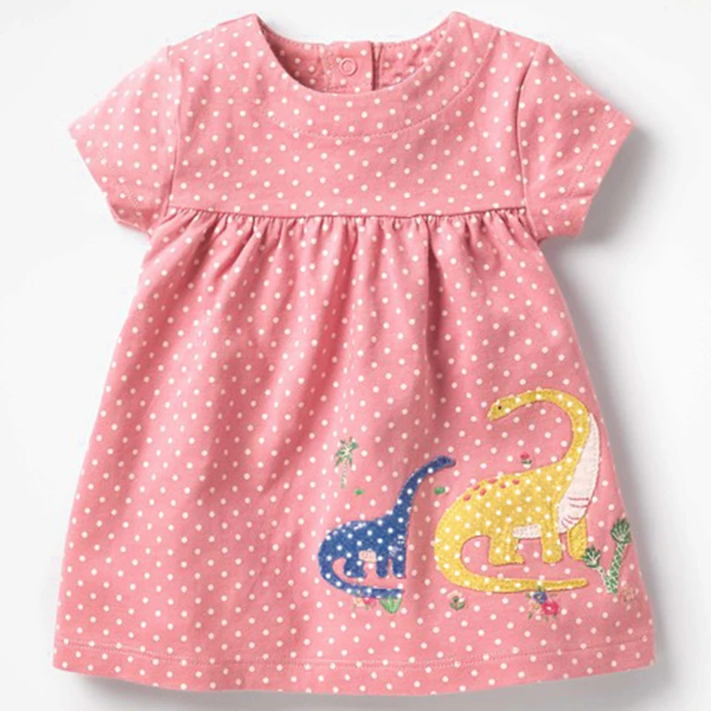 Летнее платье для маленьких девочек с аппликацией и милой птичкой, детская одежда в горошек, детские платья принцессы с короткими рукавами