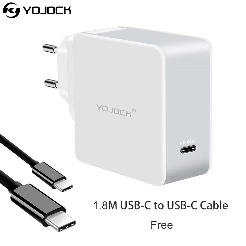 Зарядное устройство YOJOCK USB Type C PD мощностью 60 Вт портативное настенное зарядное