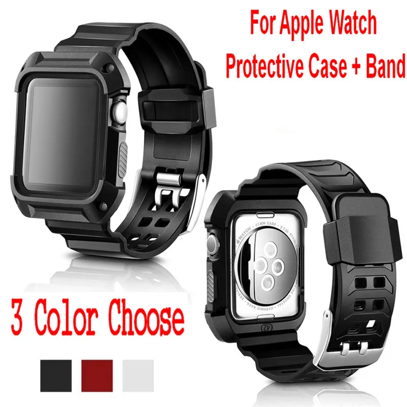 

10pcs/lot good Quality Rugged Protective Case for Apple Watch With Sport Strap TPU Soft Band for Apple Watch Series 1/2 42/38mm