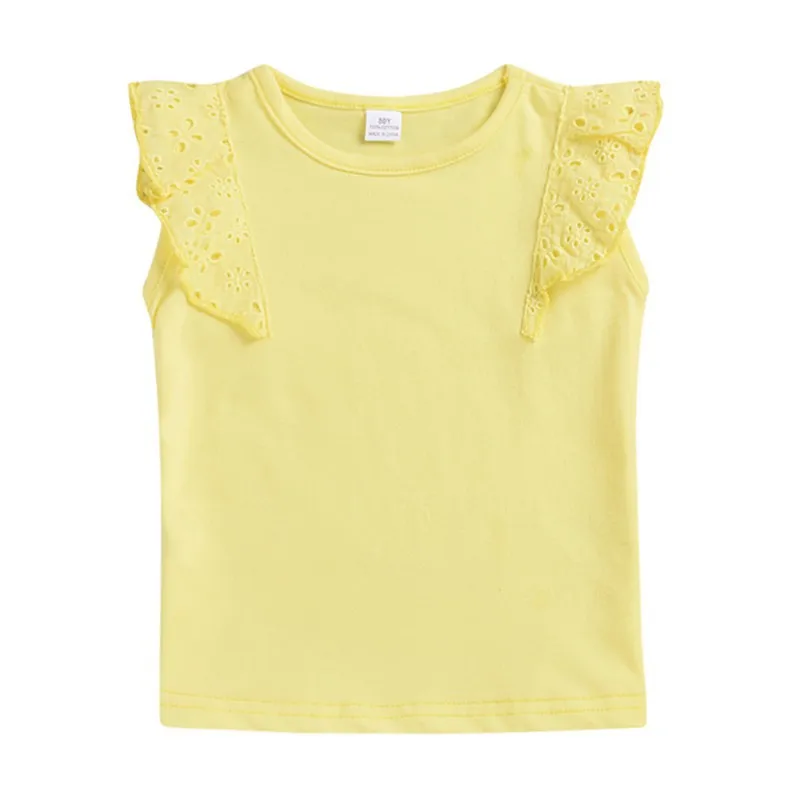 

Children Baby Girls Summer Cotton Solid Print T-shirt Tops Blouse Fly Sleeve Children Casual Tee Shirts