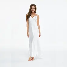 Кружевные ночные рубашки с v-образным вырезом, ночная рубашка белого цвета, ночная рубашка с высоким голенищем, женская ночная рубашка на тонких бретелях, длинная ночная рубашка для женщин, SLA501W