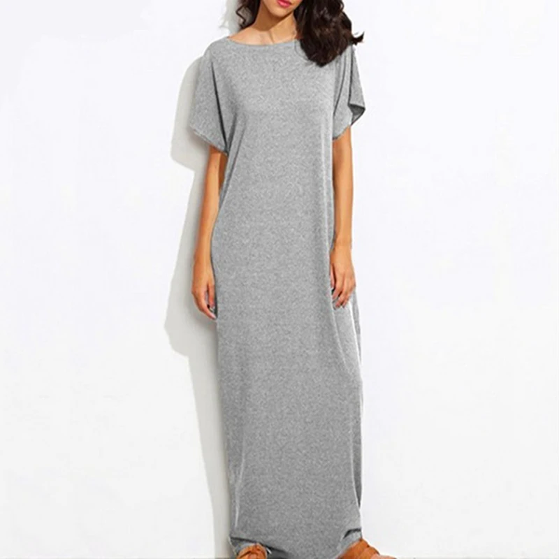 

2019 Vintage Maxi Long Maxi Dress Casual Short Sleeve O Neck Fashion Solid Loose Dress Vestidos summer clothes for women