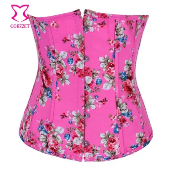 

Pink Denim/Jean Flower Pattern Korsett For Women Waist Trainer Corset Corselet Underbust Bustiers Corsets Sexy Gothic Clothing