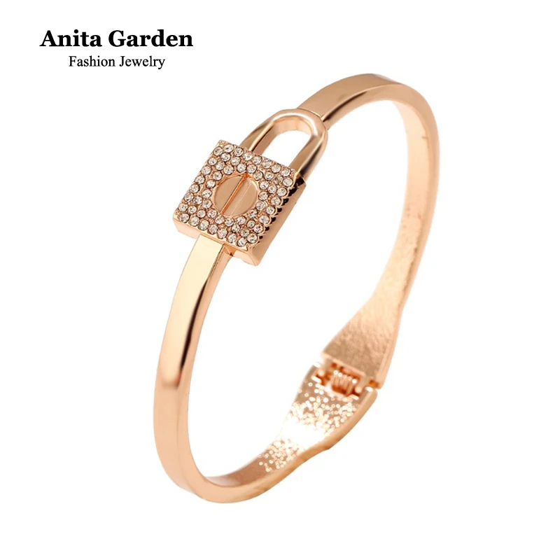 2017 New crystal Lock bangles open screw bracelet Rose gold cuff