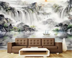 Beibehang пользовательские фото обои природа пейзажный водопад картина с кораблем Гостиная Спальня фон 3d обои