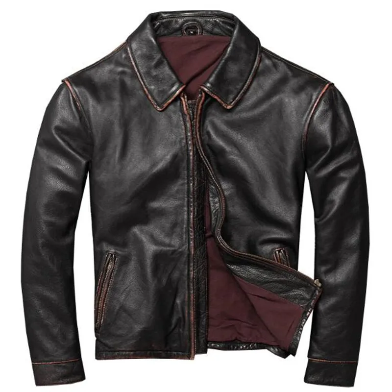 

Winter Men's Motorcycle Pilot Bomber Basic Genuine Leather Jacket For Men Vintage Retro Punk Cow Leather Coat Male Biker Clothes