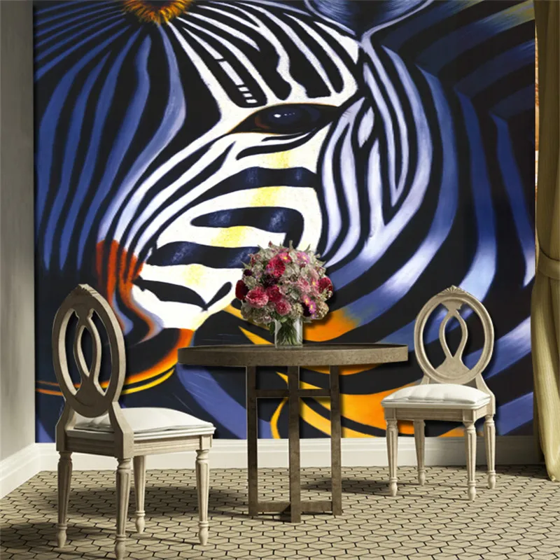 Настроить 3d фото обои Ресторан Коридор Спальня изделие Черный и белый цвета полосатый Зебра Настенная Обои живопись