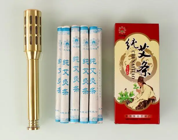 

copper moxibustion rod box portable barrel tank with 10 pcs moxa stick moxibustion massage tools free shipping
