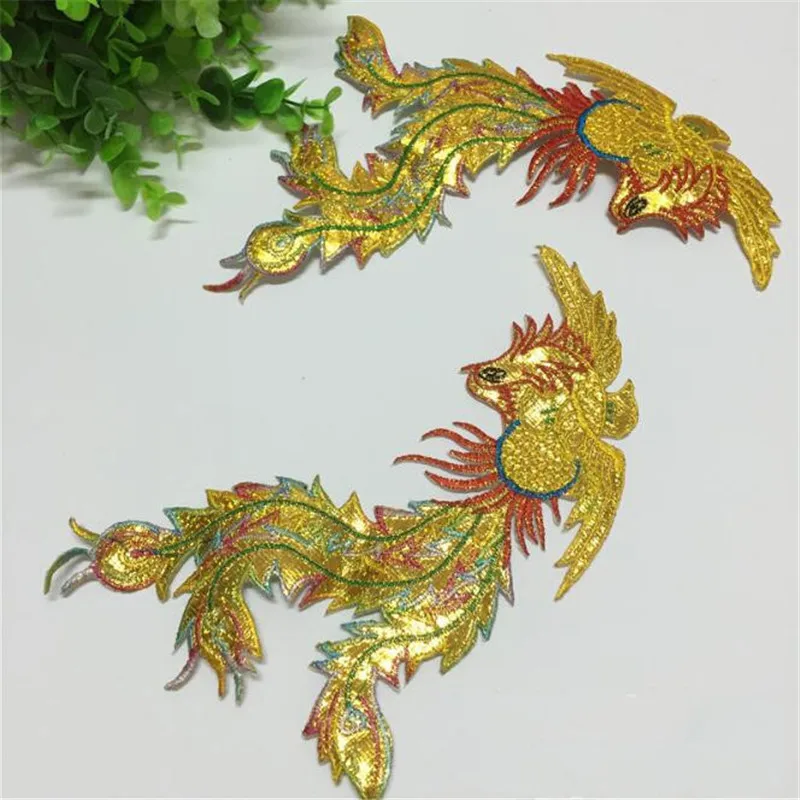 Buy 1pair Gold Phoenix Applique Clothing Embroidery Patch Fabric Sticker Iron