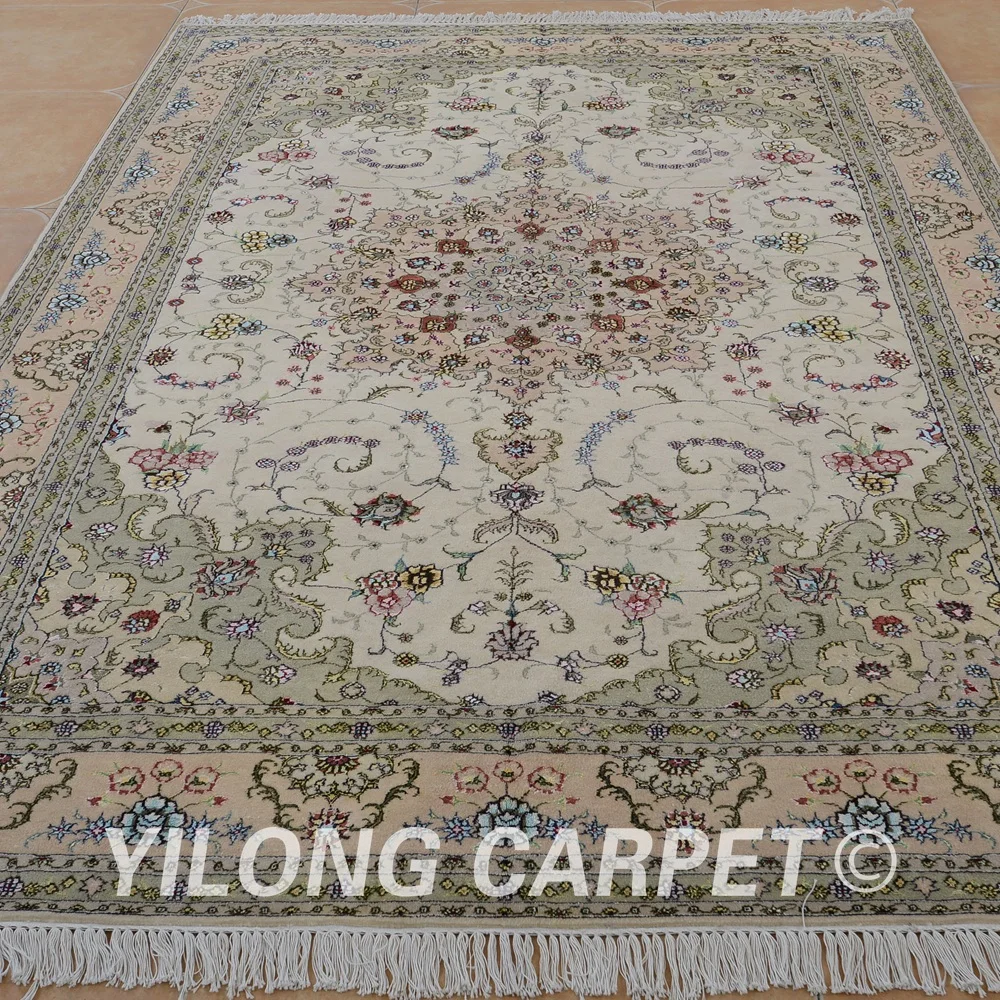 Yilong 6 'x 9' Ручная работа Кашмирская шерсть бежевый толстый ковер изысканные