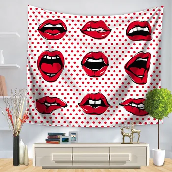

Cartoon Red Lip Red Printing Wall Decoration Boho Wall Hanging Soft Print Wall Cloth Tapestries Decor Home Decorative Beach Mat