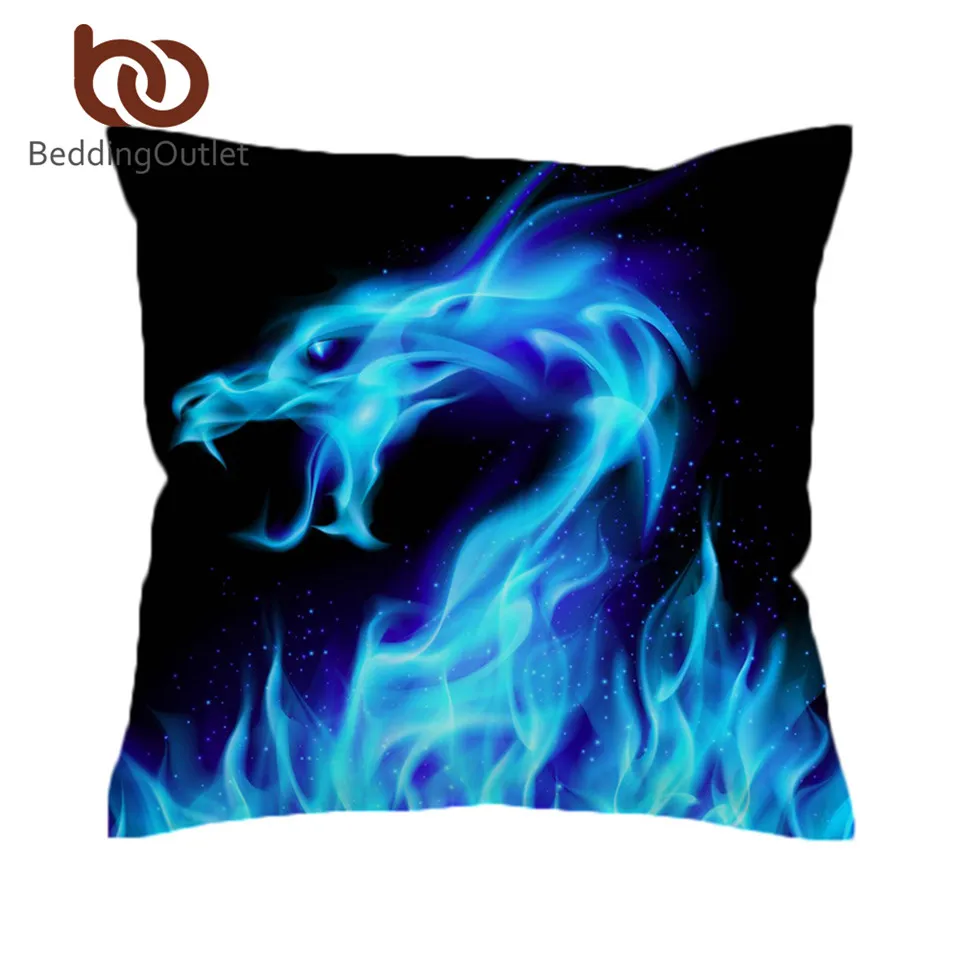 

BeddingOutlet Blue Fire Cushion Cover Cool Dragon Snake Pillow Case Cover Animal 3D Printed Decorative Pillowcase on Sofa Black