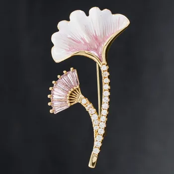 

Beautifl Cubic Zirconia Crystals Ginkgo Leaves Brooch Pin Women Dress Accessories Jewelry THB005