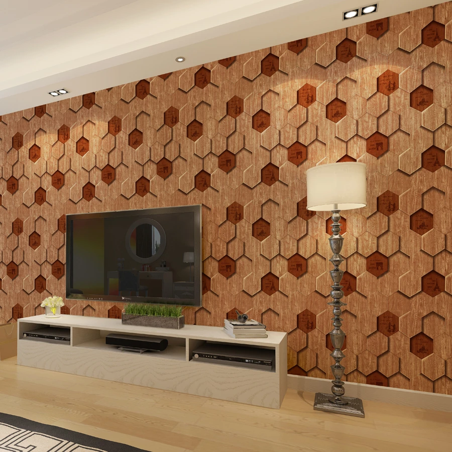 現代の3d木目壁紙タイル形状6面ウッドテクスチャ壁紙リビングルームの背景英語手紙壁紙ロール Wallpaper Roll Modern 3dwood Texture Wallpaper Aliexpress