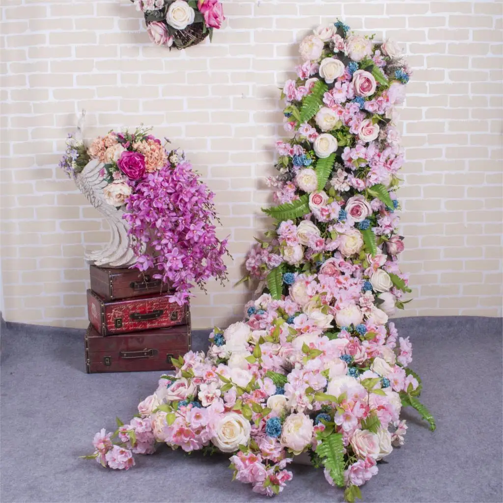 Искусственный цветок на стену, цветок вишни, хвост, цветок, сделай сам, свадебная настольная дорожка, Цветочный декор, для фотостудии, Шелковый путь, ведущий ряд - Цвет: Pink B