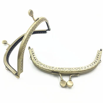 

1Pc Kiss Clasp Clip Lock Clutch Handle DIY Part Antique Bronze Tone Coins Purse Plat Heads Metal Arch Frame 13cm