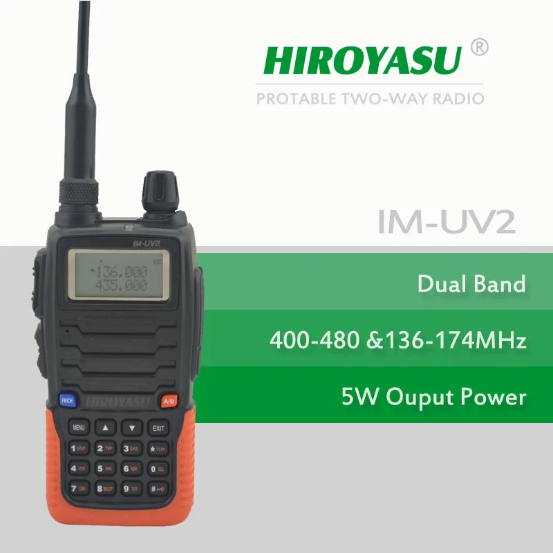 

Color Orange HIROYASU IM-UV2 136-174MHz & UHF400-480MHz Dual Band 5W/4W 128CH FM 65-108MHz Portable Two-way Radio FM Transceiver