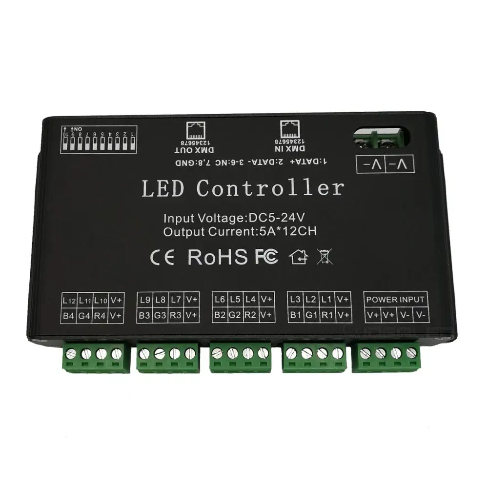 12 каналов DMX декодер DC5V 24V LED RGB контроллер ленты 12CH DMX512 высокой мощности 60A диммер
