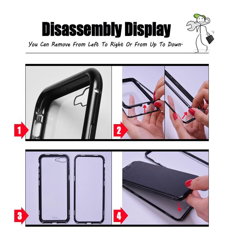 Artisome Magnetic Adsorption Case For iphone X Case 360 Metal Edge Tempered Glass Back Case For iPhone 7 8 6 6s Plus Phone Cases (12)