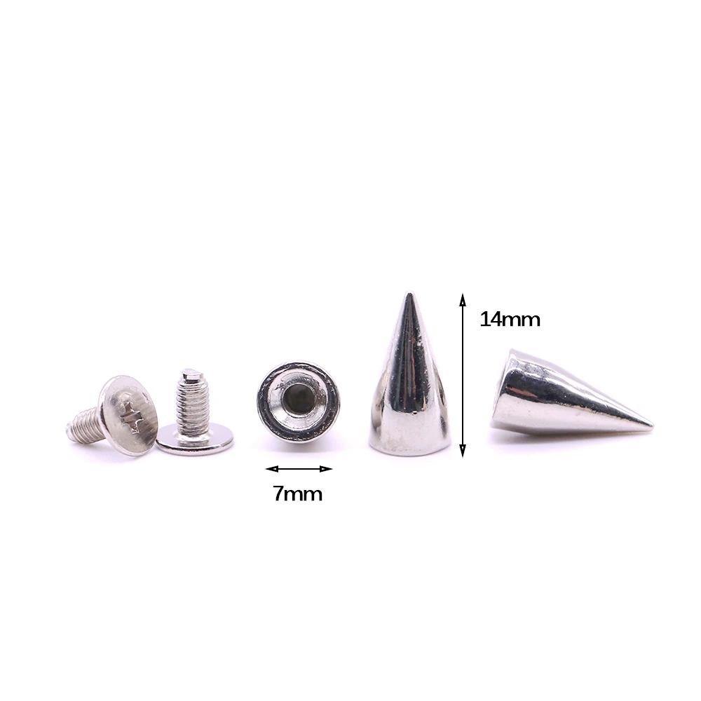 New 20sets/pack 7mm (Diameter), 14mm (Height)  metal cone rivets 3 Colors decorative clothing handbag fasteners B-35