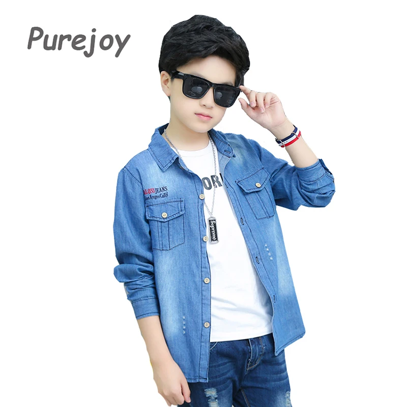 Niños Camisetas para Niños de Manga Larga Denim Tops Otoño