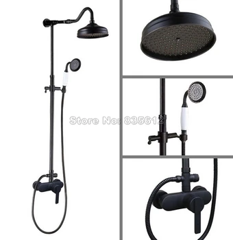

Rain Shower Faucet Set Black Oil Rubbed Bronze Bathroom Wall Mounted Mixer Tap Whg655