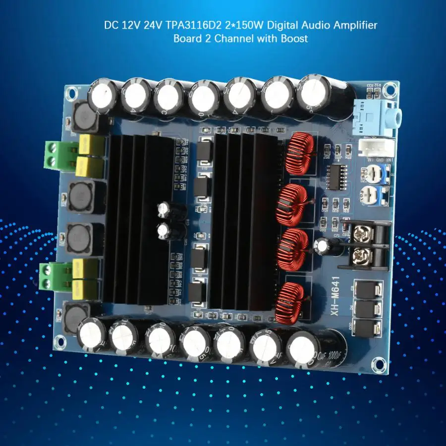 

Power Amplifier Board DC 12V 24V TPA3116D2 2*150W Digital Audio Amplifier Board 2 Channel with Boost Switch Cap Amplifier Board