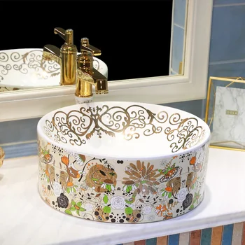 

Bathroom Cloakroom Europe Vintage Style Art wash basin Ceramic Counter Top Wash Basin Bathroom Sinks vintage porcelain sink