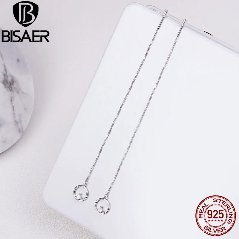 

100% 925 Sterling Silver Geometric Circle Korean Earrings Tassel Long Drop Earrings for Women Fashion Party Earrings Jewelry