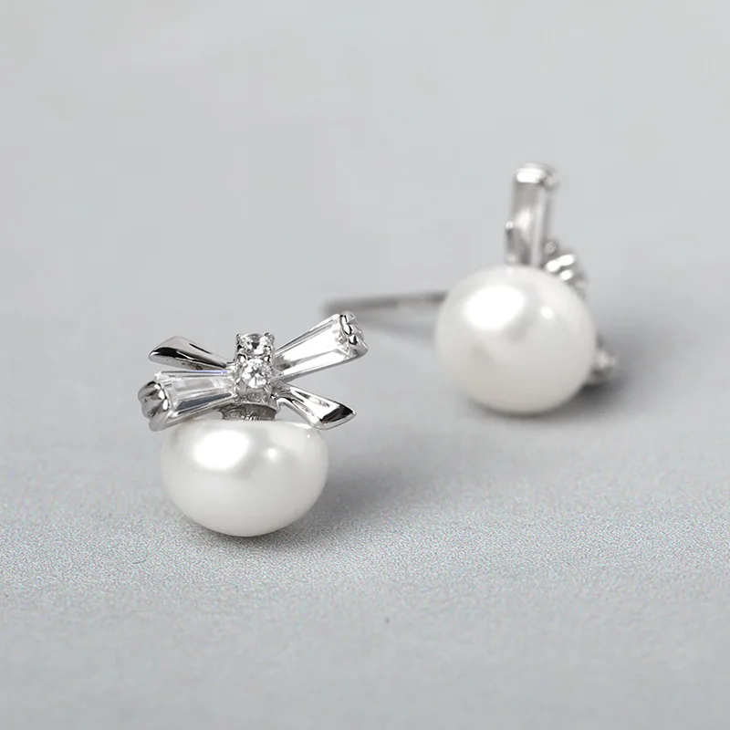 

Funmor Freshwater Pearl 925 Sterling Silver Earrings Knot Ear Jewelry Girls Women Routine Engagements Accessories Brincos Gifts