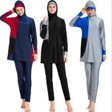 Burkini Maillot De Bain хиджаб Femme женские купальники скромный Мусульманский купальник на молнии сшивание Чехлы 3 шт. Burkinie 6XL