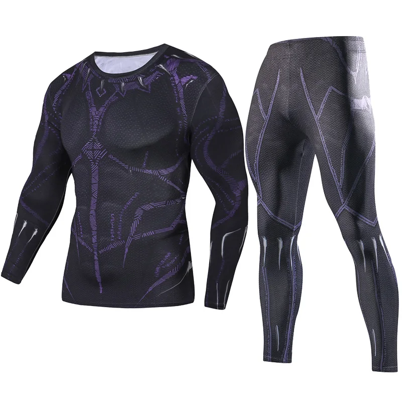 Billige 2018 männer Fitness Kleidung Schwarz Panther Set Mode Set + Leggings Basis Schicht Sets 3D Drucken Volle Kompression Sets