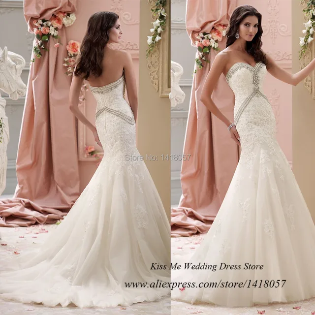 2017 New Design White Mermaid Wedding Dress Crystals Lace Bridal 2017 New Design White Mermaid Wedding Dress Crystals Lace Bridal Dresses Gowns Sweep Tail Vestidos De