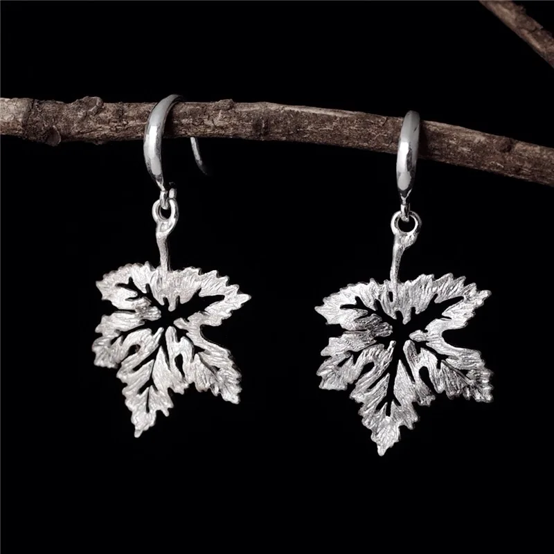 

Ethnic Style Ear Drop Pendientes Brinco Female Bijoux Fashion Individuality Accessories Silver Plant Maple leaf Earrings